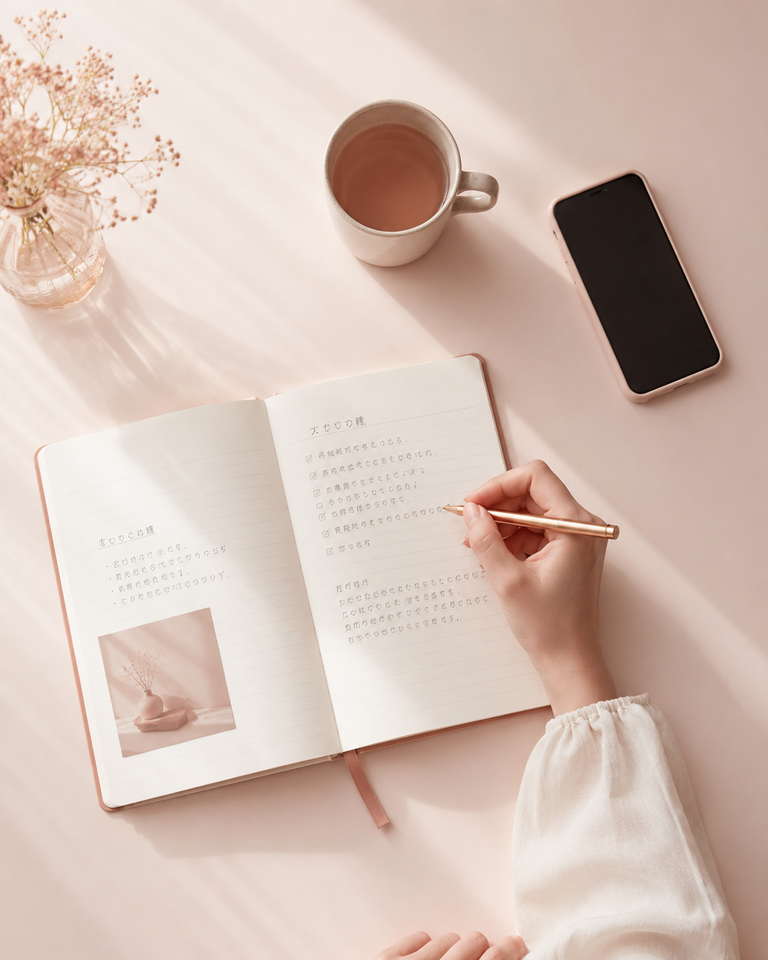 ノートに書き出してアイデアを整理する様子
